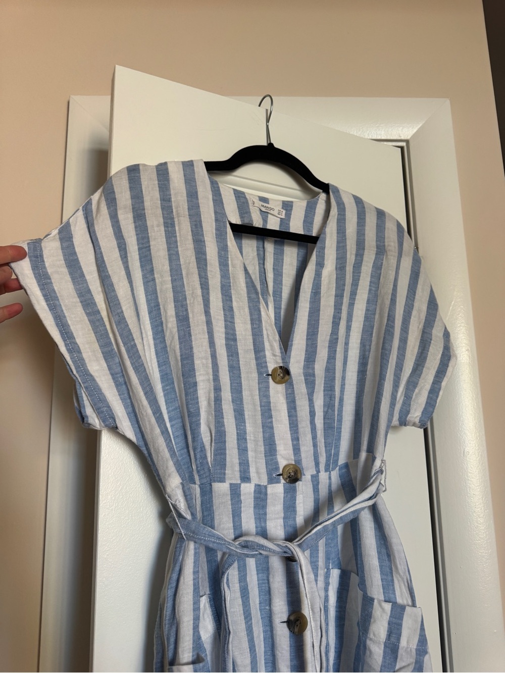 Mango Blue & White Linen Dress